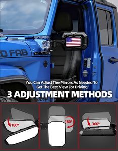 Espejos Laterales Plegables de Aluminio con Soporte para Luces, Vista Amplia, Sin Vibraciones ni Oscilaciones, para Jeep Wrangler JL/JLU/JT 2018-2025 - Product Image 3
