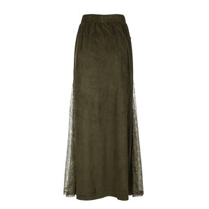 Vintage Green Statement <b>Skirt</b> - Heavy Embellished <b>Maxi</b> <b>Skirt</b> with Lace Panels & Exposed Zipper, Low Waist A-Line - Product Image 5