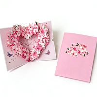 Cartes de vœux 3D pop-up Saint-Valentin, découpe laser cœur et fleur, papier A5, logo personnalisé, remerciement, vente en gros en vrac