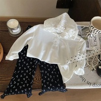 Ensemble Fille Printemps-Automne, Style Occidental, Coton, Manches Longues, T-shirt à Capuche en Dentelle, Style Coréen Tendance, Motif Floral