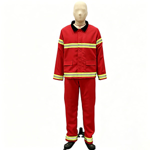 Ensemble de costume de <span class=keywords><strong>pompier</strong></span>, uniforme de <span class=keywords><strong>pompier</strong></span> 2 pièces avec bandes réfléchissantes, veste et pantalon rouges pour Halloween - Product Image 1
