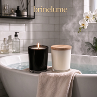 Bougie d'aromathérapie Brinelume pour la décoration de la maison, bougie dans un bocal en verre noir et blanc avec couvercle en bois naturel