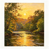 Peinture à l'huile sur toile peinte à la main, sur mesure, grande taille, coucher de soleil doré, texture épaisse, peinture au couteau, paysage pour décoration de salon