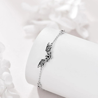 Bijoux en gros, bracelet chaîne gothique en argent 925 oxydé avec lune et chauve-souris pour cadeau d'Halloween