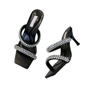 Nouvelles sandales à talon fin en chanvre, style pieds nus, à enfiler, avec strass croisés, pour l'été 2026 – Prêtes à l'emploi, en promotion. - Product Image 5