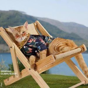 Einfarbiges hölzernes Katzen bett Hängematten liege Abnehmbarer Sisal kühler Verschleiß festes Katzen kratz pad für Hunde OEM ODM Handwäsche - Product Image 3