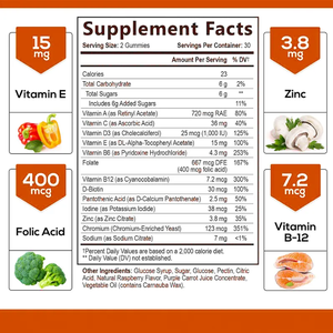 Marque privée Vitamines a C D3 E B6 B12 Supplément de soutien immunitaire Gommes multivitaminées - Product Image 3