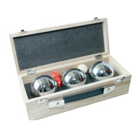 Pétanque De Obt Trois Boules en Acier Argenté Écologique 73mm dans un Emballage en Bois avec Logo Personnalisable