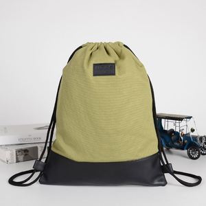 Sac à dos en toile de coton recyclable robuste avec cordon de serrage, sac de sport en toile avec fond en PU et poche intérieure zippée - Product Image 5