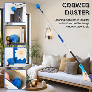 High Reach Household Window Ceiling Fan Cobweb Light Weight Retractable Aluminum Alloy 5 In 1 Telescopic Cleaning Kit Set