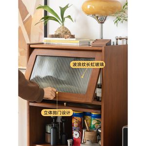 Nordic <b>Solid</b> <b>Wood</b> <b>Bookcase</b> 3 Compartments Vintage Cabinet Living Room Storage With Doors Floor Standing Cabinet - Product Image 4