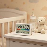 Ultradünnes Digitales LCD-Innenthermometer mit Magnet, Hygrometer, Kalender, Uhr, Temperaturanzeige und Komfortstufenanzeige OEM