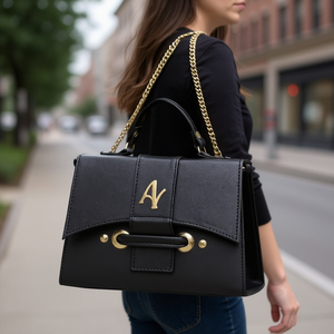 Sac bandoulière noir pour femme Fana avec chaîne dorée, fermeture éclair, en cuir PU, motif lettres, pour usage quotidien - Product Image 2