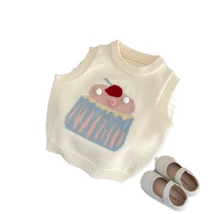 Tongxingyuan Girl's Knitted Vest Off White Cartoon Cupcake Design Spring Autumn Baby Girls Clothing - Product Image 5