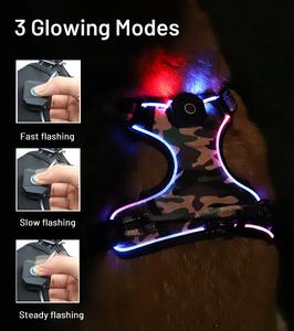 QQPETS, arnés de lujo para perros, luz <span class=keywords><strong>LED</strong></span> y reflectante, táctico, resistente, duradero, ajustable, función acolchada, diseño personalizado gratuito - Product Image 2