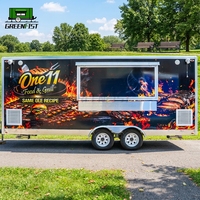 Remorque de barbecue mobile de 5 mètres, équipée d'un barbecue et d'un ventilateur d'extraction, pour la vente de barbecues.