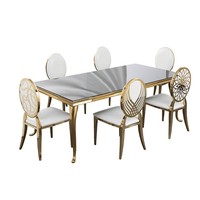 Ensemble de chaises de salle à manger Black Gold Hotel, table à miroir, dossier en velours découpé au laser, acier inoxydable, mobilier de banquet, 7 pièces