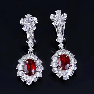 Pendientes Colgantes de Joyería Fina SGARIT con Gema de 1.5CT, Rubí Natural sin Calentar Color Sangre de Pichón, Oro Blanco de 18K, Pendientes de Gota Vintage para Mujer - Product Image 1