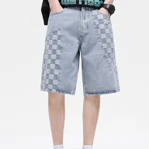 2023 Summer New Products Plaid Pattern Fashion Short Jeans Straight Leg Pants for Men