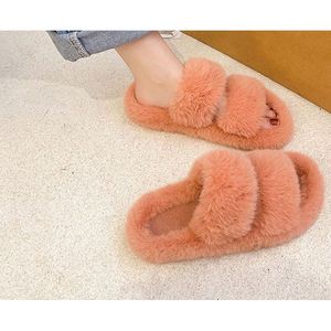 Pantoufles à bande croisée pour femmes doux en peluche fourrure confortable bout ouvert chaussures de maison intérieur extérieur fausse fourrure de lapin chaud confortable sans lacet pantoufle - Product Image 5