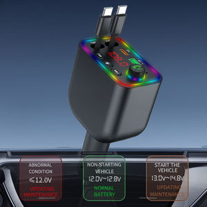 Adaptateur de voiture à charge rapide, émetteur <span class=keywords><strong>FM</strong></span>, chargeur de voiture rétractable, appel mains libres, récepteur audio, émetteur radio, lecteur MP3 - Product Image 2