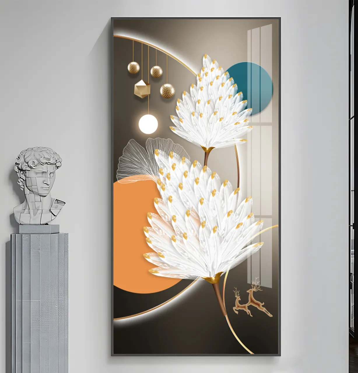 Abstract Geometrisch Blad Canvas Kristal Porselein Kunst Kunst Voor Woonkamer Foto 'S Modern Luxe Huis Muur Decor