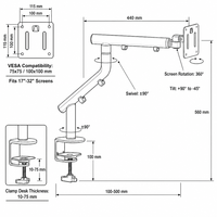 Nouveau support d'écran inclinable et pivotant à 360°, réglable, ergonomique, hauteur réglable de 300 mm, capacité de 2 à 10 kg, compatible VESA 75x75 100x100, pour écrans de 17 à 32 pouces