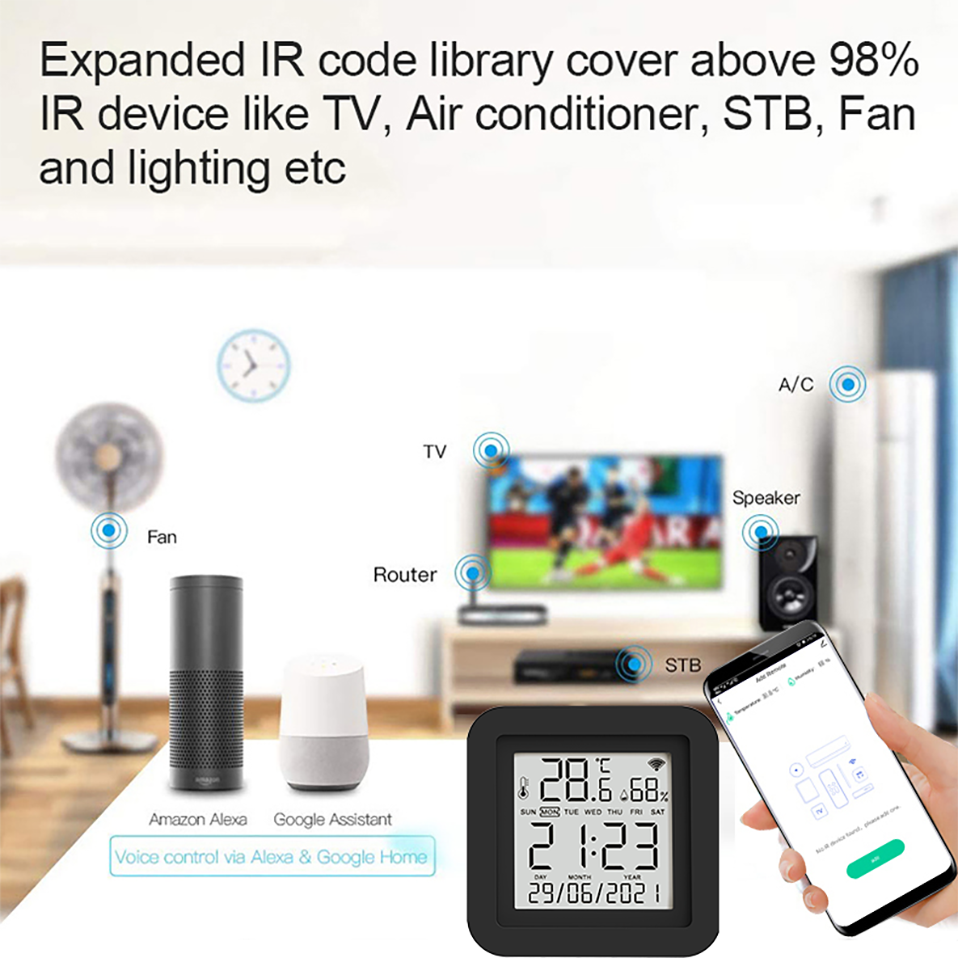 Tuya Smart WiFi Universal IR Remote Temperature Humidity Sensor for Air Conditioner TV AC Works Smart IR Humidity sensor