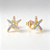 Boucles d'oreilles pendantes QX en argent sterling 925 avec zircon coloré, motif étoile de mer bleue estivale, pour femme, boucles d'oreilles clous exquises et originales