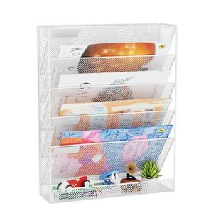 Mesh 6-Tier Hanging Wall Mount Document Organization Stand Desktop Vertical Mail Paper Folder Holder Rack with Bottom <b>Tray</b> - Product Image 3