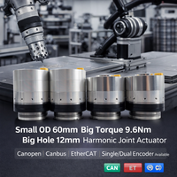 Actionneur harmonique à petit diamètre extérieur 60 mm, couple élevé 9,6 Nm, trou large 12 mm, compatible Canopen, Canbus, Ethercat, avec encodeur simple ou double disponible