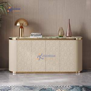 Dessus de marbre de luxe moderne en acier inoxydable avec rembourrage en cuir Buffet/Console/Tv/Vitrines - Product Image 1