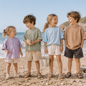 T-shirt Boxy en Coton pour Enfants, Unisexe, Bébé Fille Garçon, Basique, Manches Courtes, Couleur Unie, Décontracté d'Été, Vêtements pour Enfants en Gros - Product Image 1