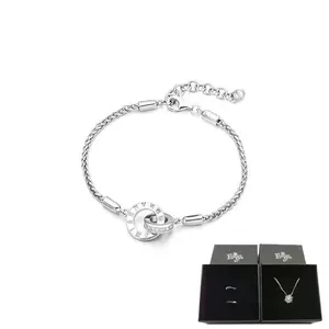 Pulsera de Doble Círculo de Plata <span class=keywords><strong>S925</strong></span> de Alta Calidad para Hombre y Mujer, Ideal como Regalo de Boda para Parejas - Product Image 3