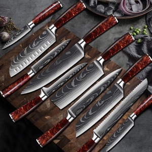 Professional Kitchen <b>Knife</b> Laser Damascus Pattern Chef <b>Knife</b> Set Japanese Style High Carbon Steel with Pakka Wood Handle - Product Image 2