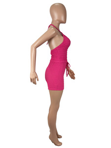 ชุดเซ็ตเสื้อครอปผูกคอแบบถักไหมพรมสุดเซ็กซี่และทันสมัยสำหรับผู้หญิงขายดี พร้อมกางเกงขาสั้นแฟชั่น - Product Image 5