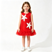 Robe d'été sans manches à col rond pour filles, avec applique étoile de mer 3D perlée, ourlet en tulle bouffant à volants, en polycoton, vente en gros