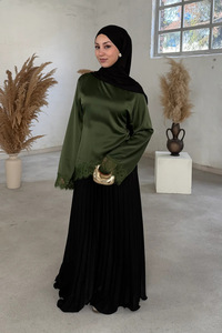 Camicetta da <span class=keywords><strong>donna</strong></span> sexy in raso con orlo asimmetrico e decorazioni in pizzo, top in tessuto a tinta unita - Product Image 3