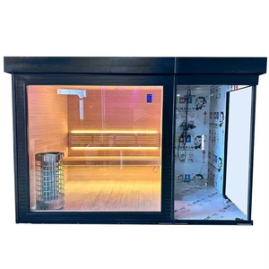 Sauna en <span class=keywords><strong>bois</strong></span> à vapeur de luxe 2025, prix de gros, taille pour 4 personnes, sauna traditionnel extérieur avec douche - Product Image 1