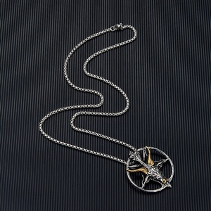 Gothic <strong>Pentagram</strong> Pendant <strong>Goat</strong> Pendant Stainless Steel Necklace Men Baphomet <strong>Goat</strong> <strong>Head</strong> Skull Necklace - Product Image 3