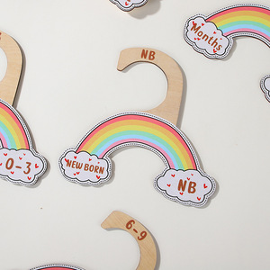 Rainbow Wooden Baby Clothes Hanger, Age-Oriented <b>Storage</b> <b>Rack</b> for Newborn Babies, Creative Cartoon Wooden Clothes Hanger - Product Image 4