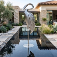 Esculturas Modernas de Acero Inoxidable con Espejo para Decoración Acuática: Siluetas Abstractas de Ángel y Grulla, Escultura Metálica de Pájaro de Varias Piezas