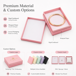 Caja de joyería rígida rosa con forro de satén, rectangular, de alta gama, para pulseras, brazaletes, relojes y gafas. - Product Image 4