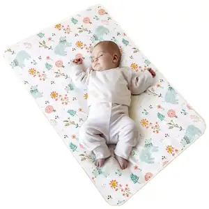 Tapete portátil para troca de bebê, almofada que muda de algodão orgânico reutilizável, grande e impermeável