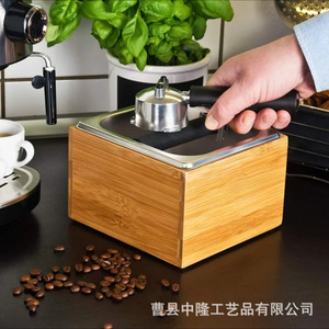 Caja de Madera para Molinillo de Café, Varilla de Acero Inoxidable para Apisonar Café, Diseño Minimalista Cuadrado, Herramientas de Café y Té de Bambú Natural - Product Image 2