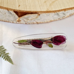 Barrettes de cheveux hawaïennes faites à la main en résine époxy véritable <span class=keywords><strong>rouge</strong></span> foncé séché et pressé avec des fleurs pour femmes - Product Image 4