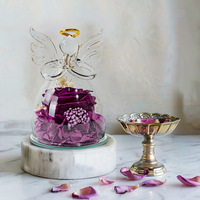 Rose éternelle multicolore en forme d'ange sous cloche en verre avec lumière LED – Cadeau pour la Saint-Valentin et la Fête des Mères
