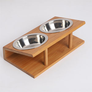 2 paslanmaz çelik Antislip <span class=keywords><strong>Pet</strong></span> ile ayarlanabilir bambu yükseltilmiş besleyici standı yemek kasesi özelleştirilebilir otomatik köpek besleme sistemi - Product Image 5