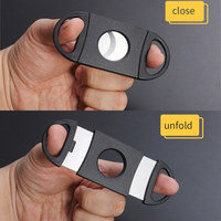 Accessoires pour cigares poche Portable pliable Durable noir moderne poignée en plastique Double lame coupe-cigare couteau ciseaux