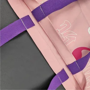 High Quality Extra Large Cotton Canvas Tote Bag Wholesale Custom Logo Embroidered Pink Letter Pattern Shoulder Pouches Packaging